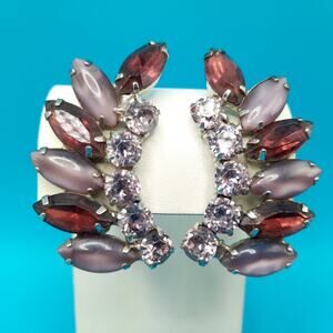 Vintage Purple Rhinestone Lavender Cabs Ear Climber Earrings, Rhodium Plated